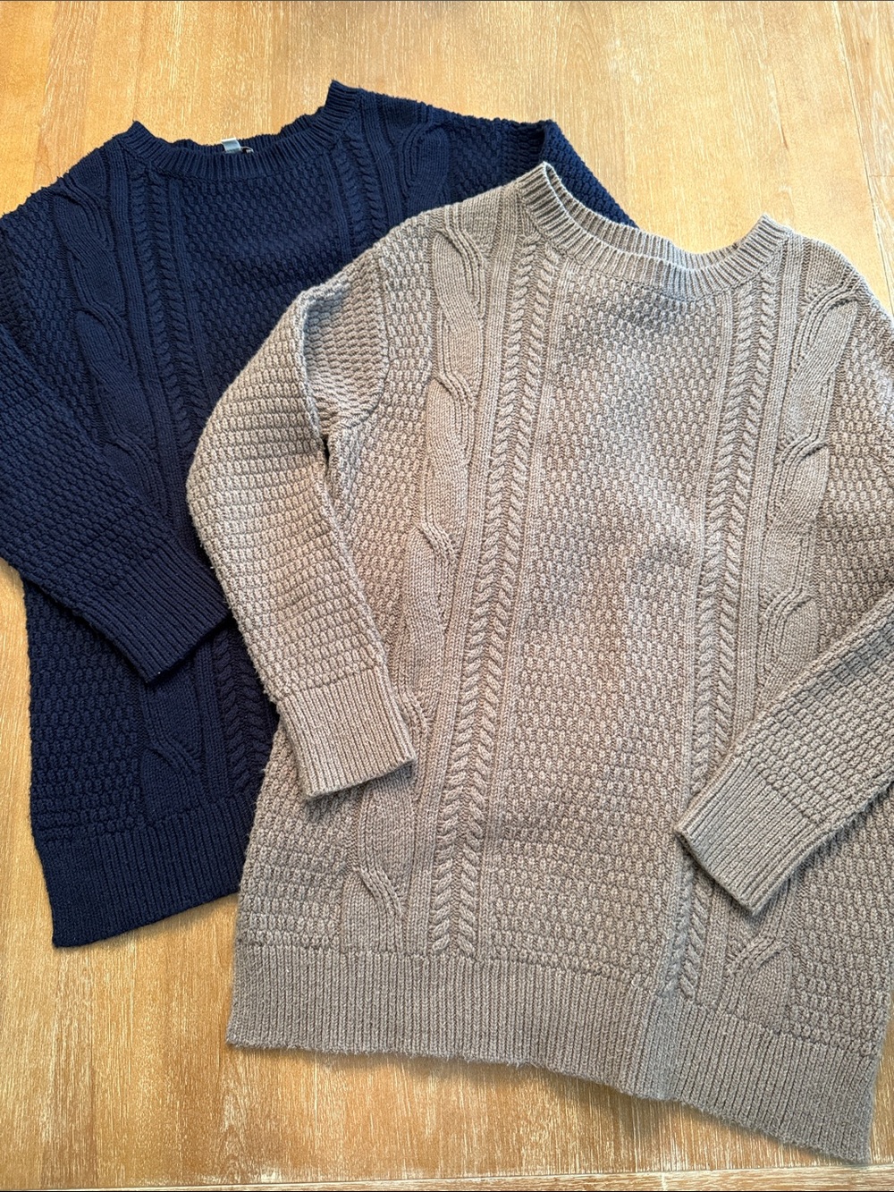 Women Bundle GAP Cable Knit Crewneck Sweater - Navy and Taupe